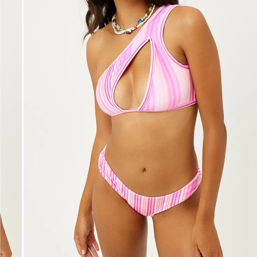 Frankies Bikinis Katarina Velvet Bikini Bottoms Solar Stripe Pink Cheeky XL NWT - Picture 5 of 7